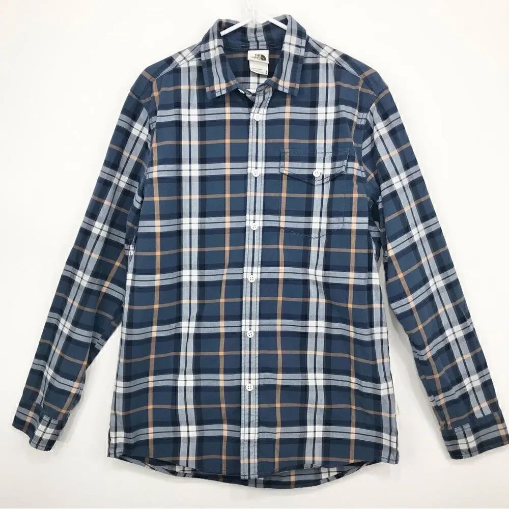 The North Face Blue Plaid 100% Cotton Button Up Long Sleeve Shirt